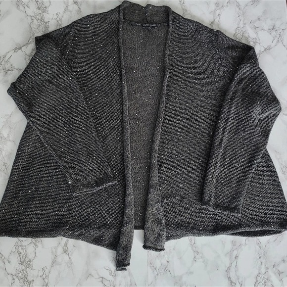 EILEEN FISHER Charcoal Sequin Open Front Cardigan - Picture 3 of 8